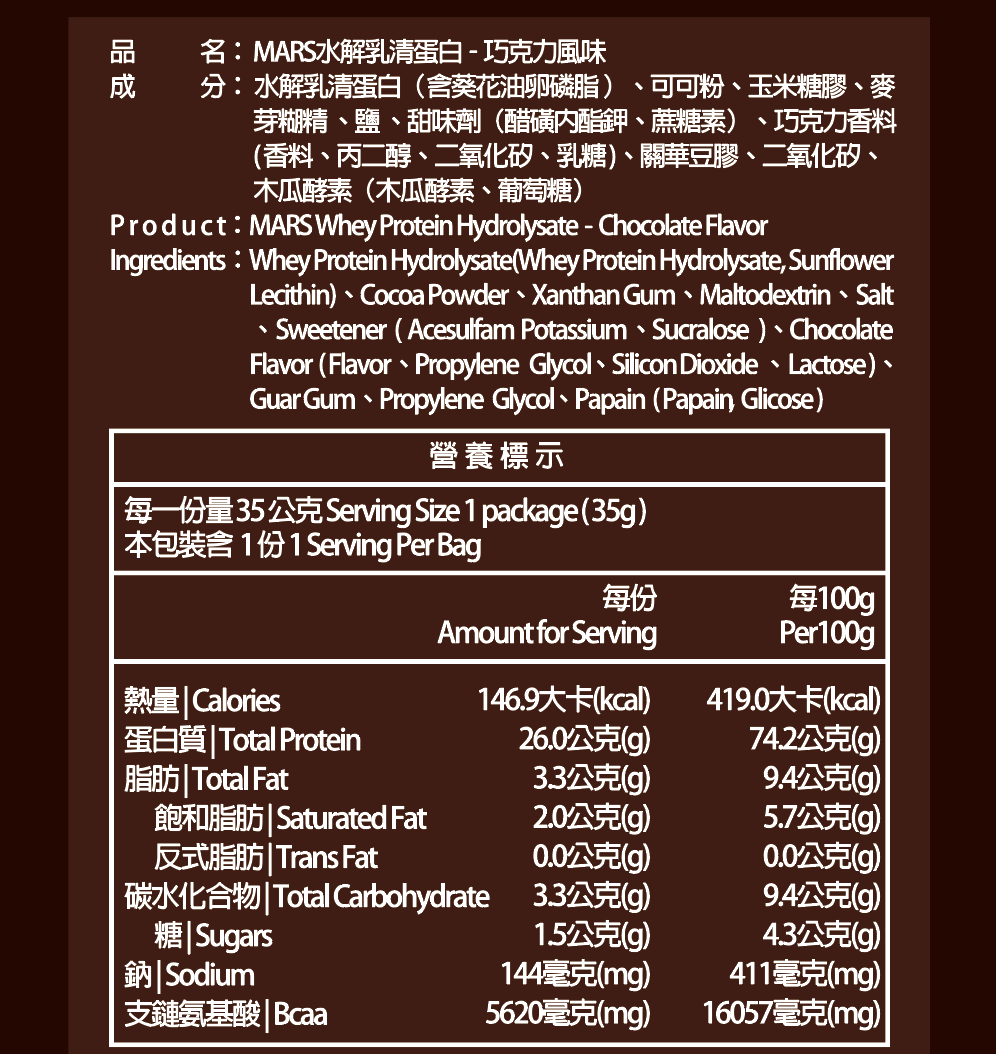 【MARS 戰神】水解 乳清蛋白多種口味(10入、 35g/包，350g/箱)