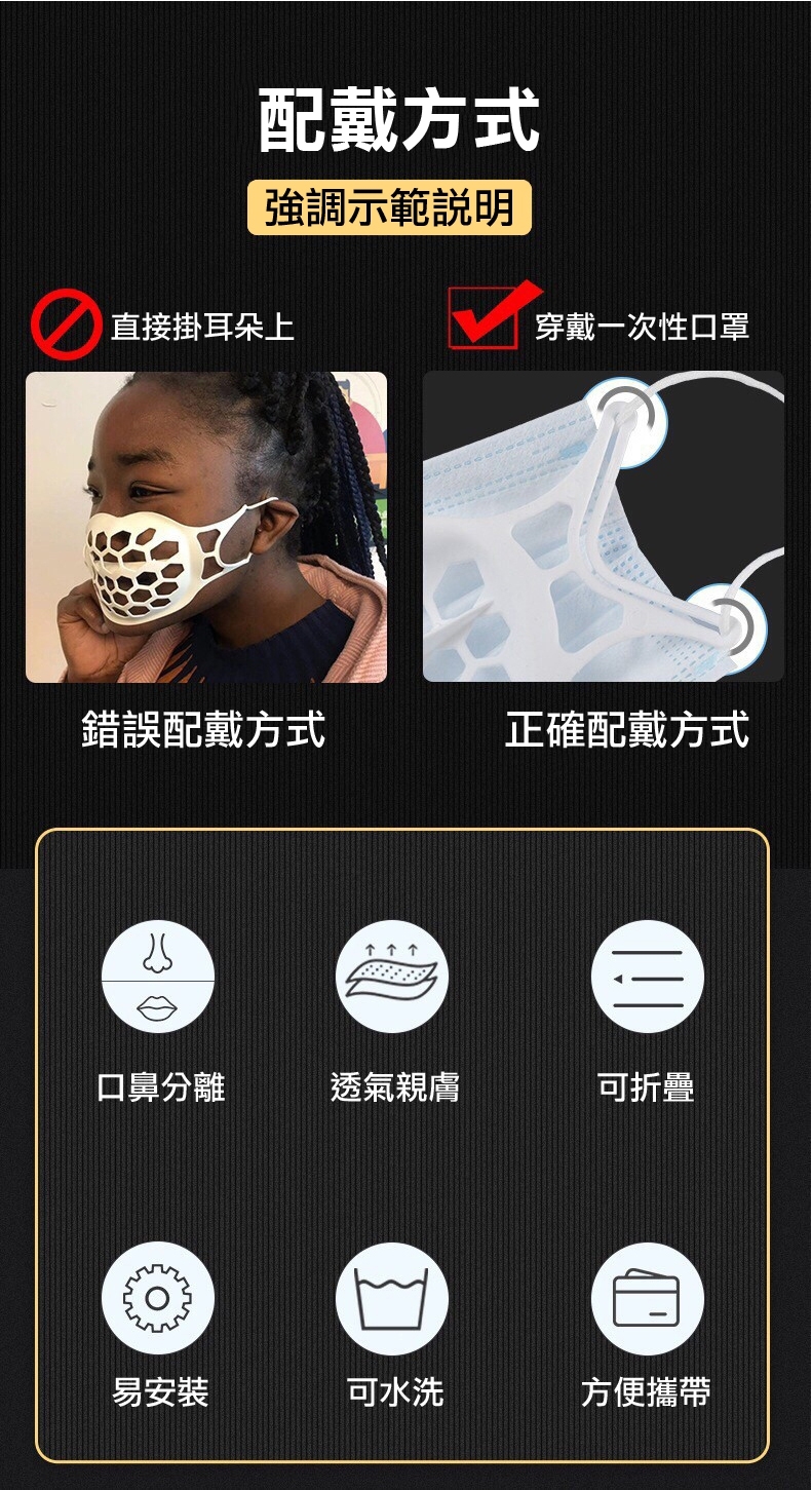 【Zhuyin】3D立體可水洗口罩支架(10入/組) 防疫用品/口罩內托支架