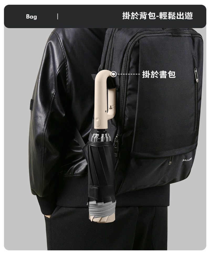 全自動黑膠環扣夜間反光反向傘5色