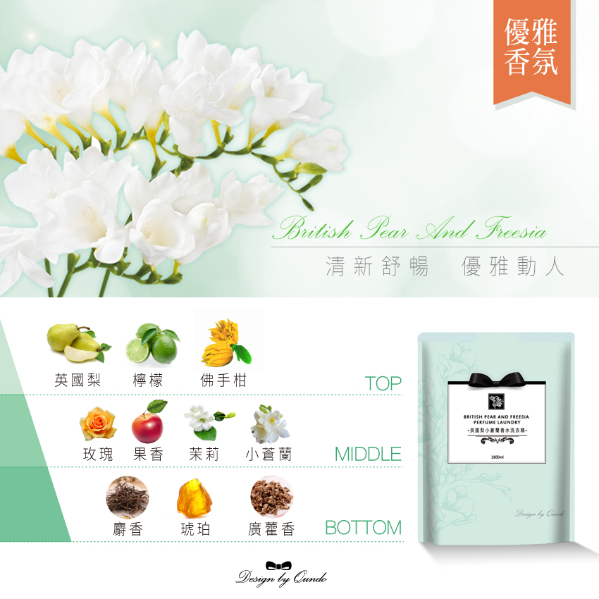 【康朵】英國梨小蒼蘭香水洗衣精補充包(1800ml/包)