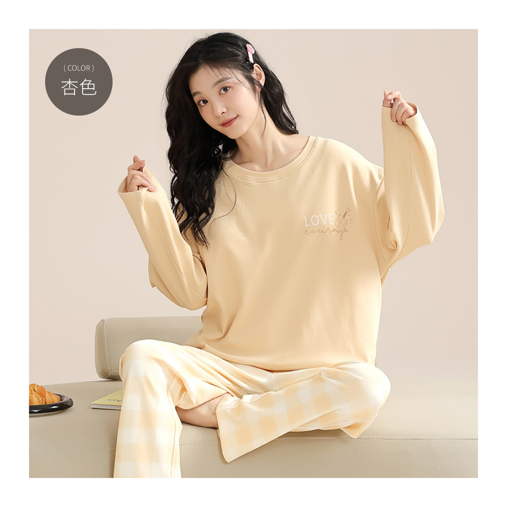 簡約日式純色格紋棉質居家睡衣-4色 家居服 居家服 透氣寬鬆