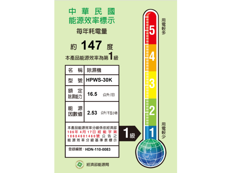 【HAWRIN 華菱】16.5公升一級能效除濕機 HPWS-30K