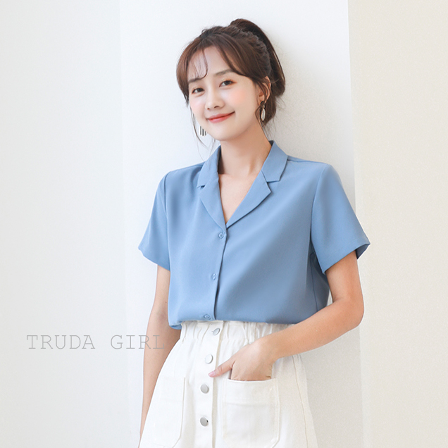 韓色系13色雪紡西裝領短袖襯衫 雪紡襯衫 雪紡上衣