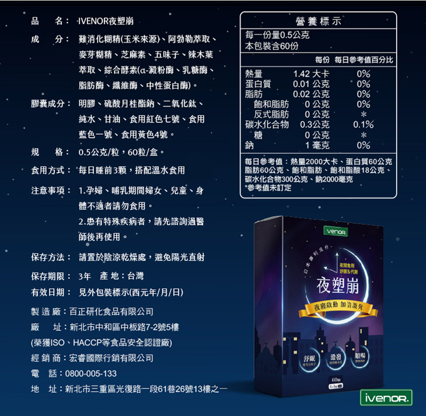 iVENOR 強效塑崩三代 夜塑崩 夜崩錠 塑崩錠 60粒/盒 窈窕 順暢 孅盈