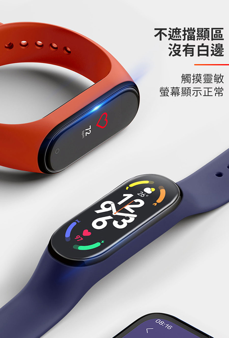【小米】小米手環7/6通用矽膠錶帶 黑邊鋼化保護貼 高透水凝膜