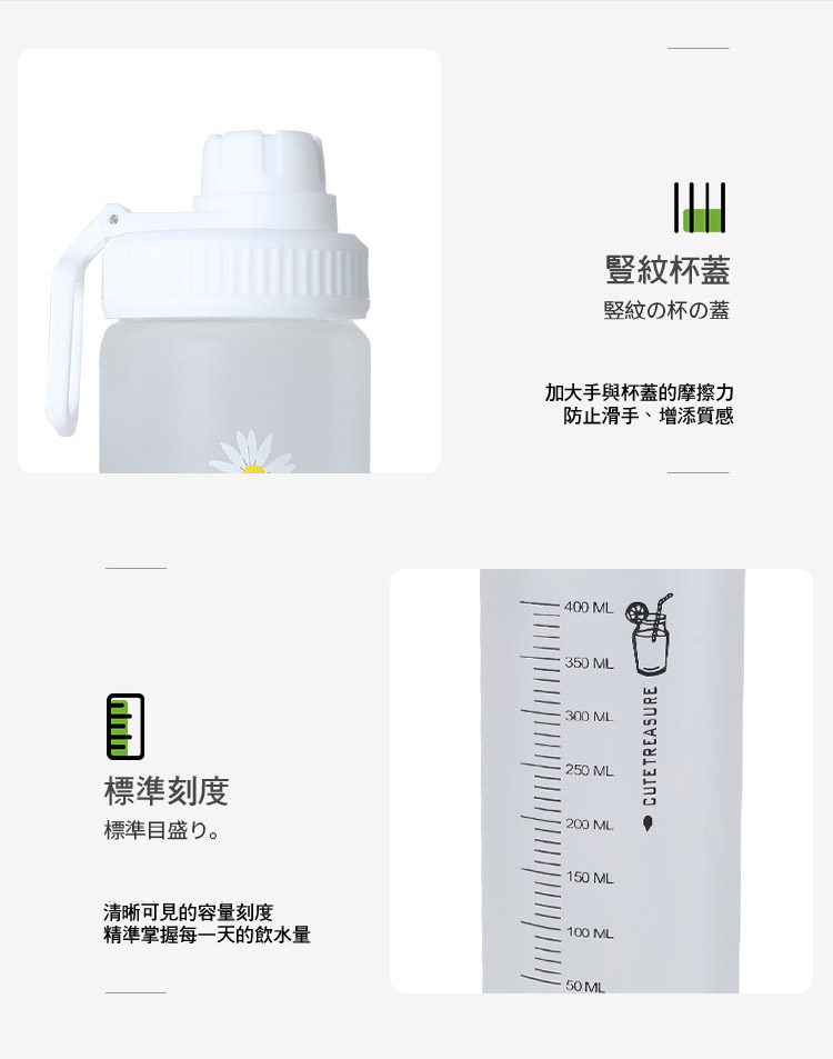 日系小雛菊 霧面 玻璃吸管隨行杯 500ml