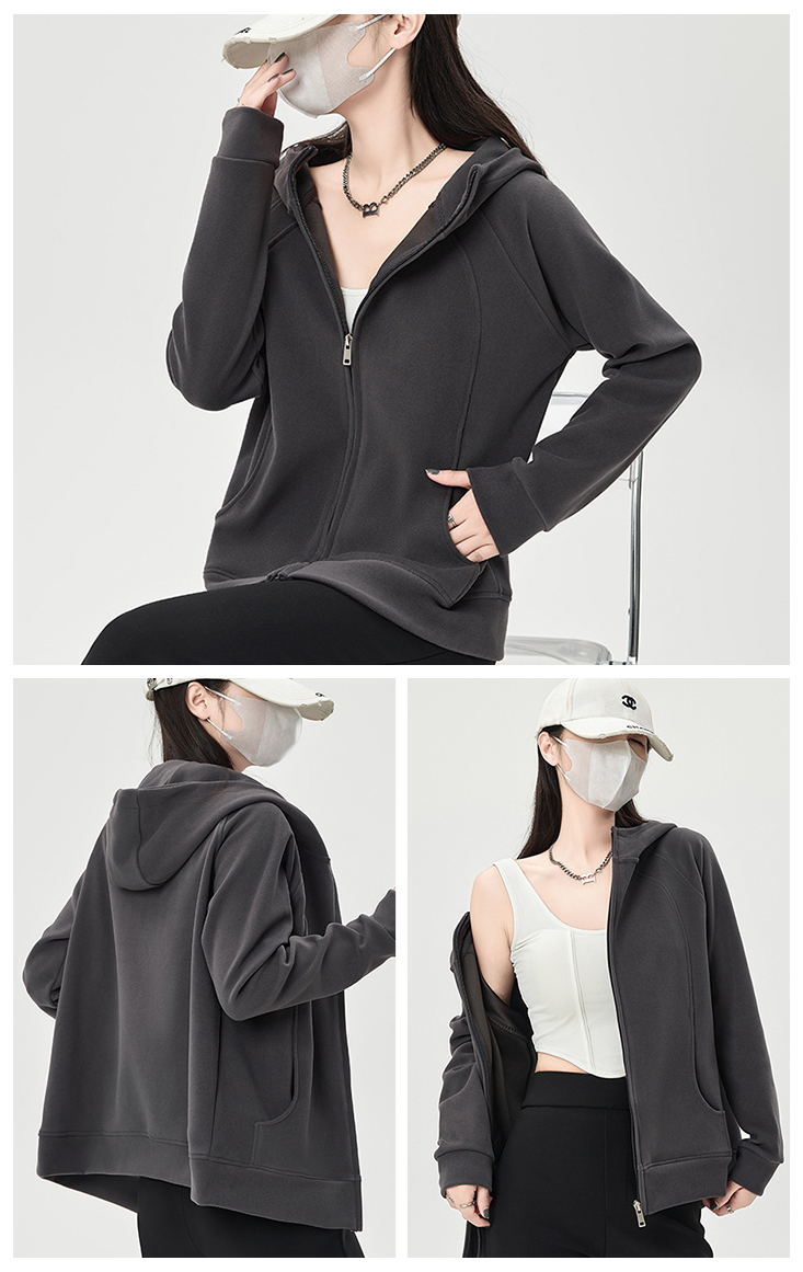 韓系休閒風加厚連帽外套X-2XL(黑／灰／杏／粉) 帽T 厚外套 運動外套 保暖